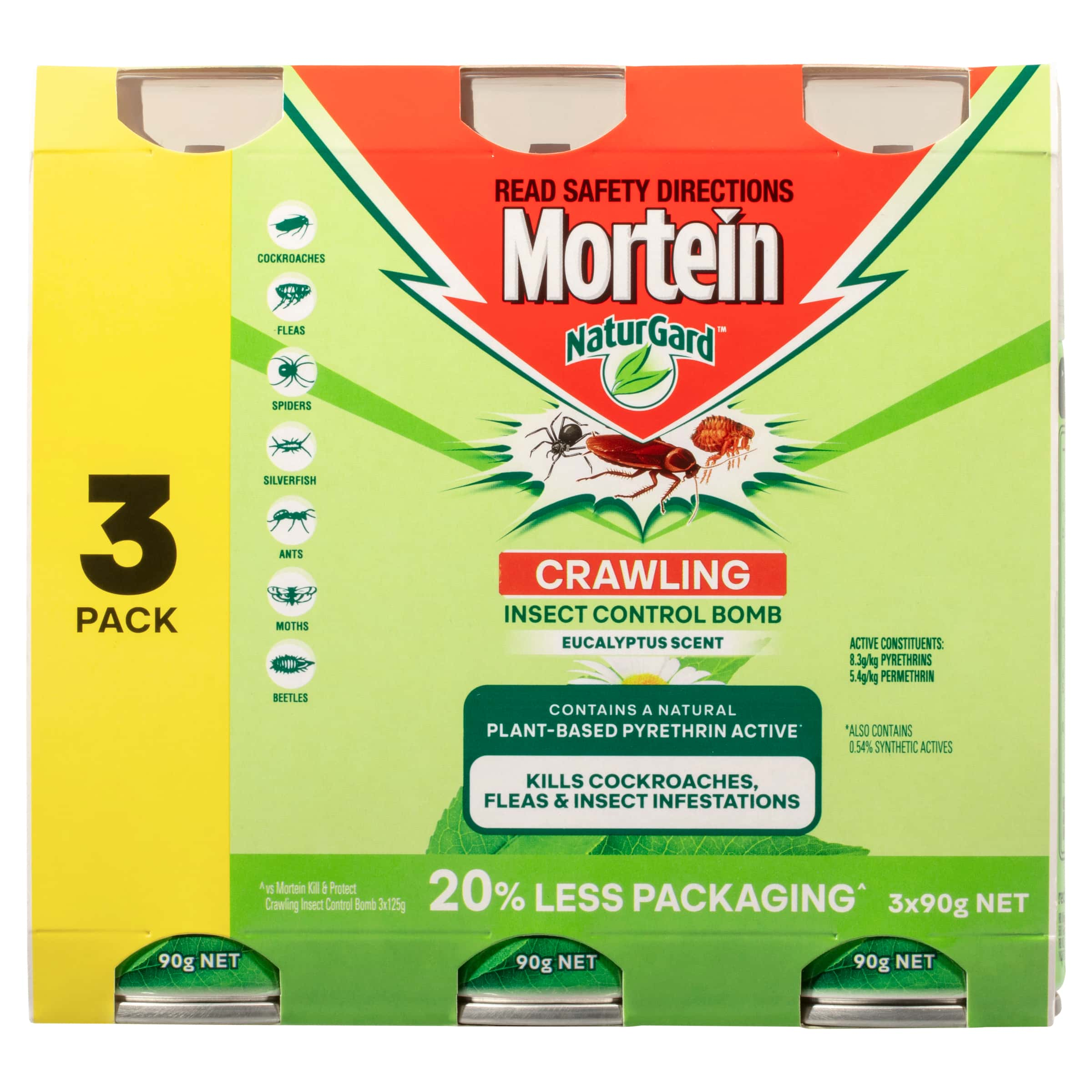 Mortein Naturgard Crawling Insect Control Bomb Eucalyptus Scent 3 x 90g